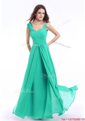 Best Selling Straps Turquoise Prom Dress with Hand Made Flowers