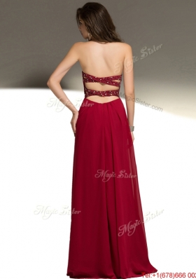 Classical Beaded Empire Chiffon Evening Dress in Wine Red