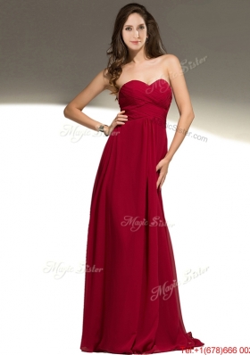 Classical Beaded Empire Chiffon Evening Dress in Wine Red