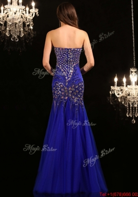 Exquisite Beaded Mermaid Tulle Prom Dress in Royal Blue