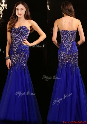 Exquisite Beaded Mermaid Tulle Prom Dress in Royal Blue