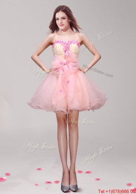 Modern Peach Short Prom Dress with Appliques and Hand Made Flowers