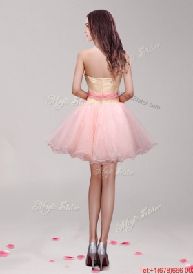 Modern Peach Short Prom Dress with Appliques and Hand Made Flowers