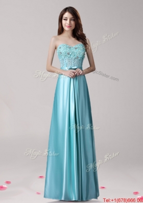 Modest Satin Empire Prom Dress with Appliques and Bowknot