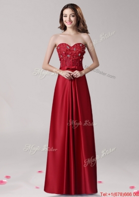 Modest Satin Empire Prom Dress with Appliques and Bowknot