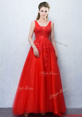 Most Popular V Neck Applique and Belted Prom Dress with Brush Train