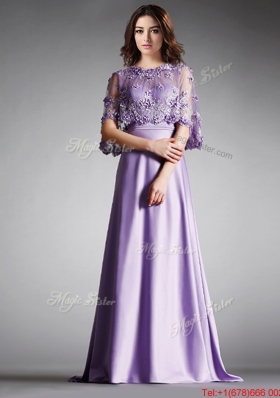 New Arrivals Scoop Half Sleeves Lavender Prom Dress with Lace