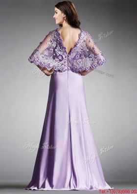 New Arrivals Scoop Half Sleeves Lavender Prom Dress with Lace