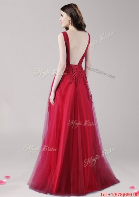 New Arrivals Straps Applique and Belted Prom Dress in Wine Red