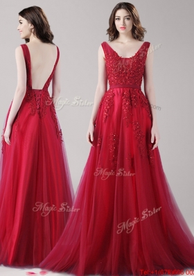 New Arrivals Straps Applique and Belted Prom Dress in Wine Red