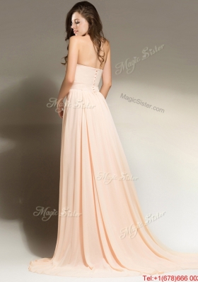 New Style Chiffon Empire Peach Evening Dress with Belt