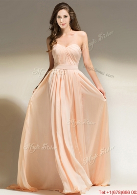 New Style Chiffon Empire Peach Evening Dress with Belt