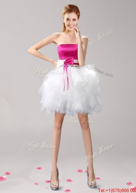 Popular Strapless Ruffled and Bowknot Prom Dress in Mini Length