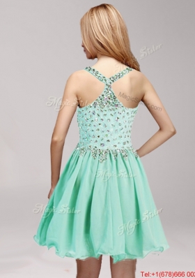 Popular Straps Beaded and Ruffled Prom Dress in Apple Green for Spring