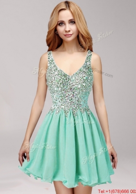 Popular Straps Beaded and Ruffled Prom Dress in Apple Green for Spring