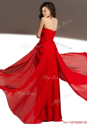 Sexy Strapless High Slit Red Prom Dress in Chiffon