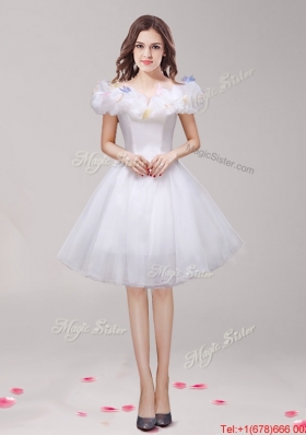 Sweet Off the Shoulder Applique and Ruffled Prom Dress in White