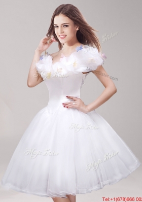 Sweet Off the Shoulder Applique and Ruffled Prom Dress in White