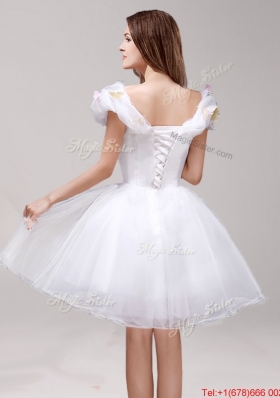 Sweet Off the Shoulder Applique and Ruffled Prom Dress in White