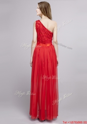 Unique One Shoulder Bowknot and Laced Detachable Prom Dress in Red