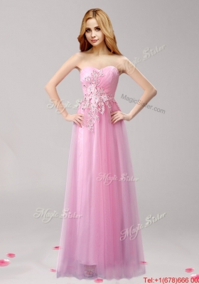 Unique Rose Pink Tulle Prom Dress with Beading and Appliques