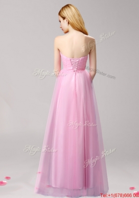 Unique Rose Pink Tulle Prom Dress with Beading and Appliques