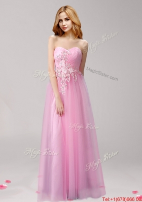 Unique Rose Pink Tulle Prom Dress with Beading and Appliques