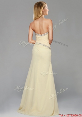 Wonderful Beaded Side Zipper Brush Train Evening Dress in Light Yellow