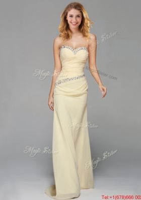 Wonderful Beaded Side Zipper Brush Train Evening Dress in Light Yellow