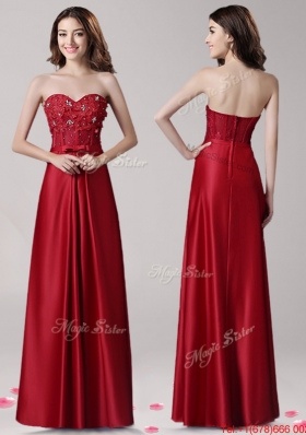Affordable Beaded and Bowknot Empire Evening Dress in Wine Red