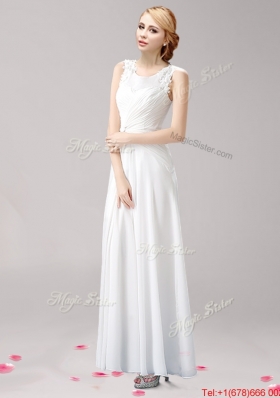 Elegant Scoop Applique High Slit Evening Dress in White