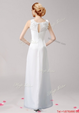 Elegant Scoop Applique High Slit Evening Dress in White