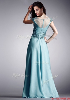 Elegant Scoop Cap Sleeves Applique Evening Dress in Light Blue