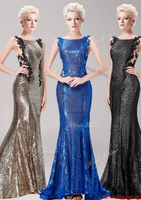 New Style Square Royal Blue Evening Dress with Sequines and Appliques