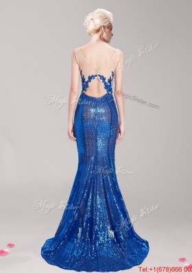 New Style Square Royal Blue Evening Dress with Sequines and Appliques