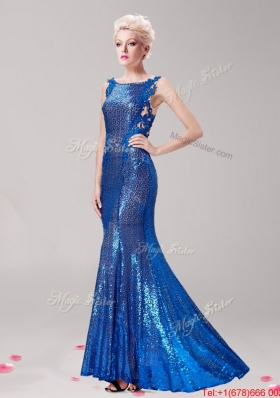 New Style Square Royal Blue Evening Dress with Sequines and Appliques