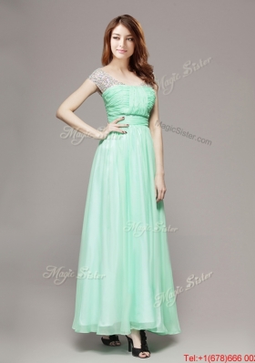 Perfect V Neck Cap Sleeves Beaded Evening Dress in Apple Green for Spring