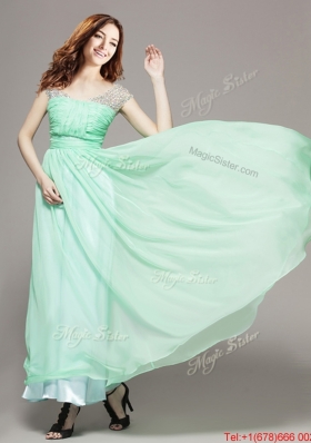 Perfect V Neck Cap Sleeves Beaded Evening Dress in Apple Green for Spring