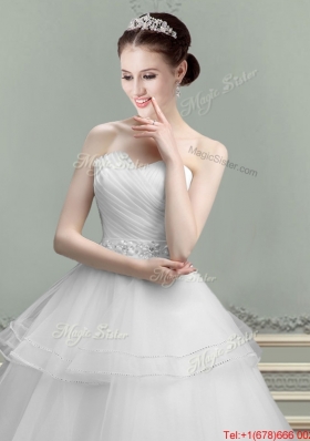 Best Selling Puffy Skirt Beaded Wedding Dress with Ruching