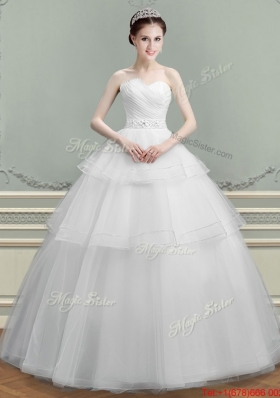 Best Selling Puffy Skirt Beaded Wedding Dress with Ruching