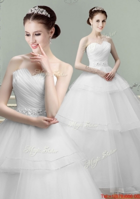 Best Selling Puffy Skirt Beaded Wedding Dress with Ruching