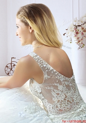 Exclusive Laced and Beaded Wedding Dress with See Through Scoop