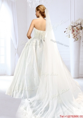 Exquisite Taffeta A Line Wedding Dress with Appliques and Beading