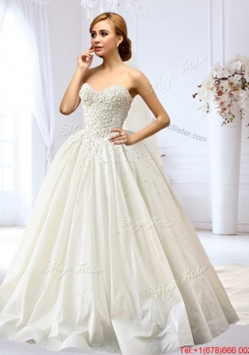 Exquisite Taffeta A Line Wedding Dress with Appliques and Beading