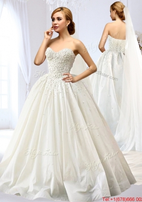 Exquisite Taffeta A Line Wedding Dress with Appliques and Beading