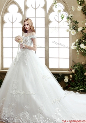 Hot Sale Court Train Off the Shoulder Wedding Dress with Beading and Lace