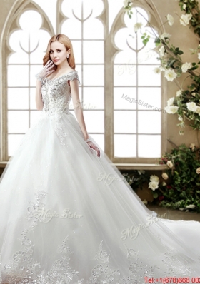 Hot Sale Court Train Off the Shoulder Wedding Dress with Beading and Lace