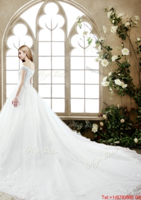 Hot Sale Court Train Off the Shoulder Wedding Dress with Beading and Lace