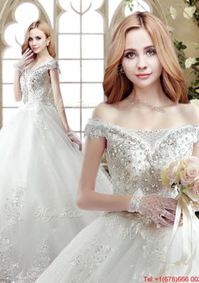Hot Sale Court Train Off the Shoulder Wedding Dress with Beading and Lace