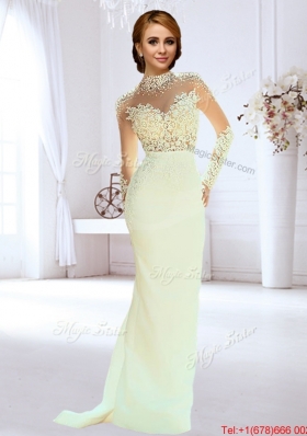 Modern High Neck Column Apple Green Wedding Dress with Beading and Lace